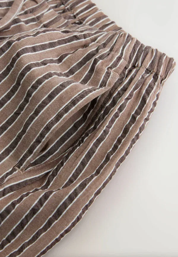 Брюки прямого кроя из 100% хлопка Regular fit - pullon wide leg trousers Next, Brown Stripe, коричневый — фото 2