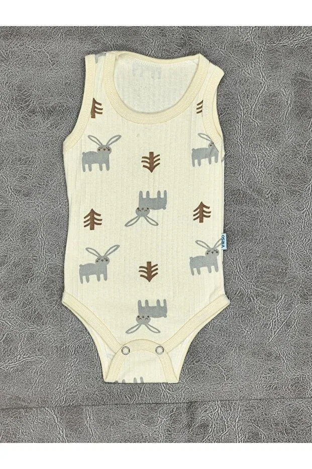 Детское боди-комбинезон без рукавов с принтом 3-Pack 100% organic cotton rabbit patterned sleeveless snap fastener baby bodysuit undershirt Vieso, Rabbit1 — фото 4