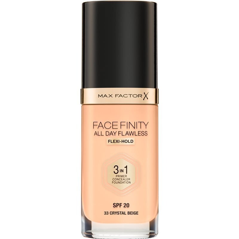 

Max Factor, Facefinity All Day Flawless, стойкая тональная основа Spf 20, оттенок 33 Crystal Beige, 30 мл