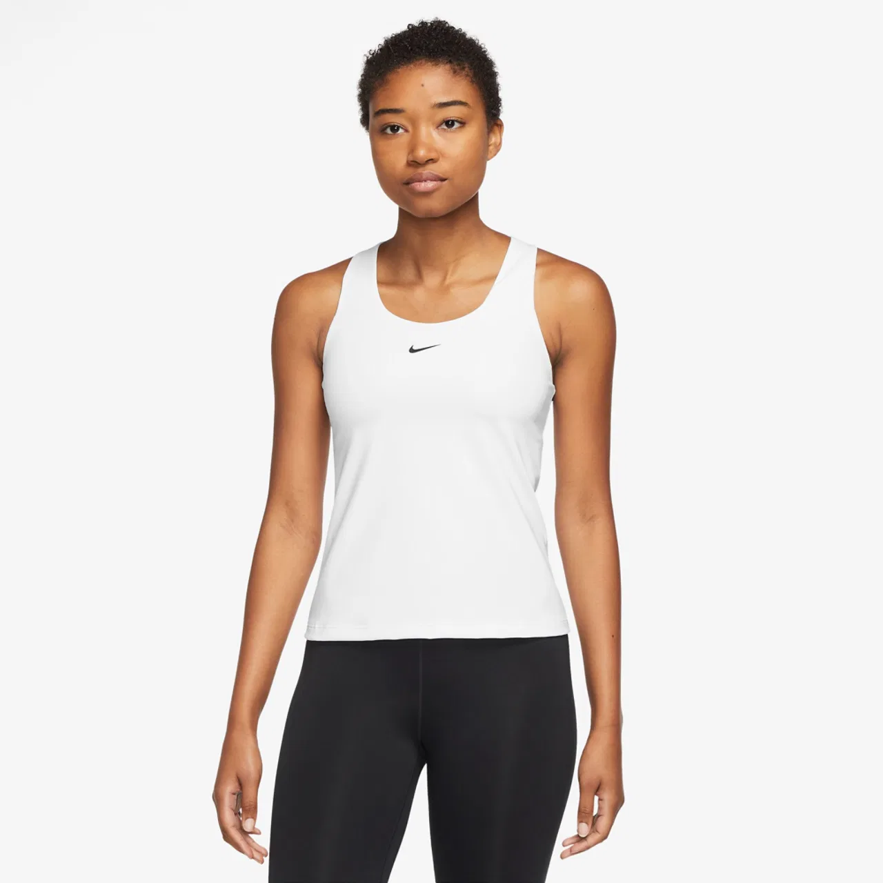 Женский топ с встроенным бюстгальтером Dri-FIT Swoosh Bra Tank Nike, цвет White/Stone Mauve/Black