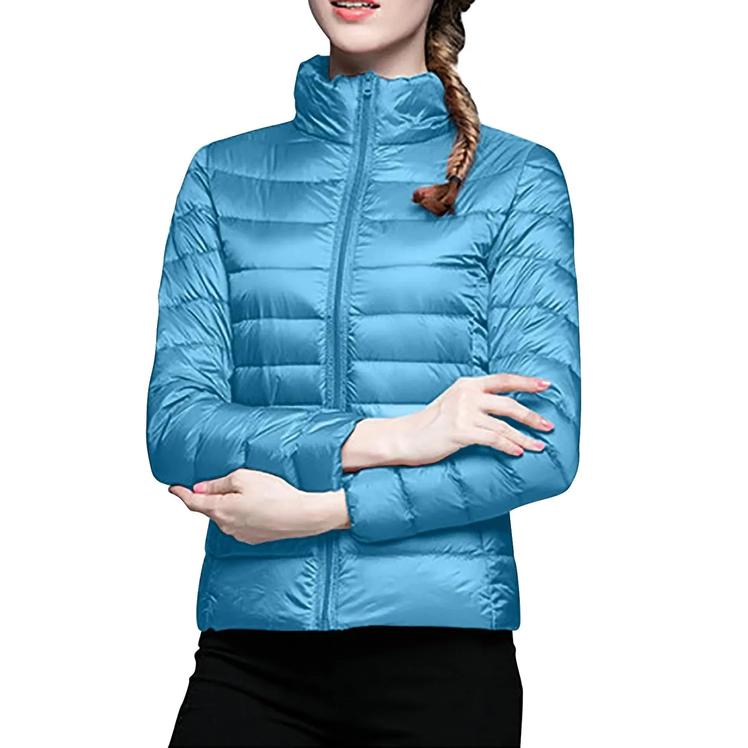 Женская легкая стеганая куртка-пуховик Plus Size Winter Warm Softshell Jacket, Blu — фото 2