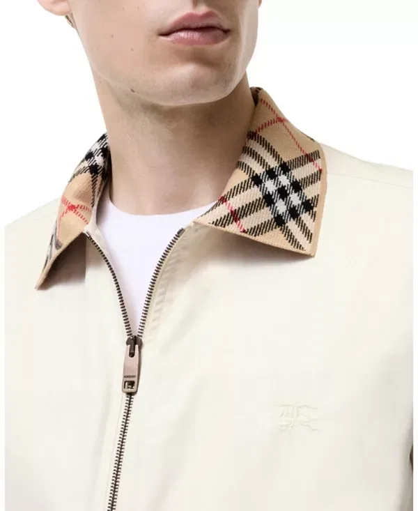 Мужская куртка из габардина Harrington с вязаным воротником House Check Burberry, Tundra White — фото 3