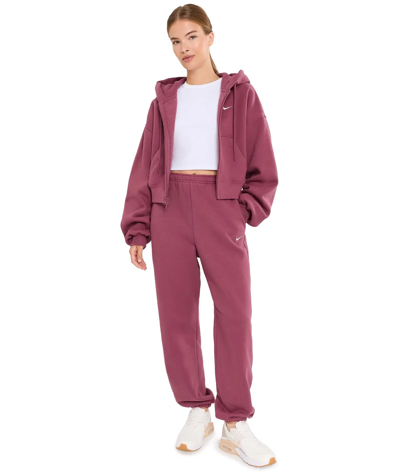 Брюки Studio Fleece средней плотности с высокой посадкой и свободными манжетами. Nike, Pink Smoke/Sail — фото 2