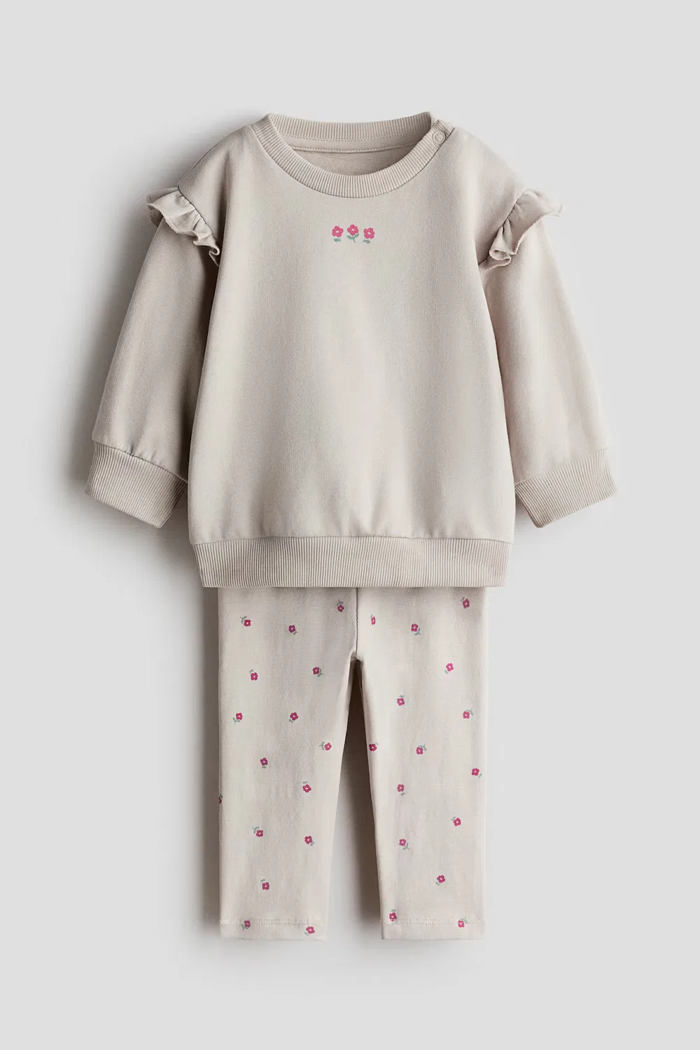 Хлопковый костюм-двойка с оборками H&M, Hellbeige/Geblümt