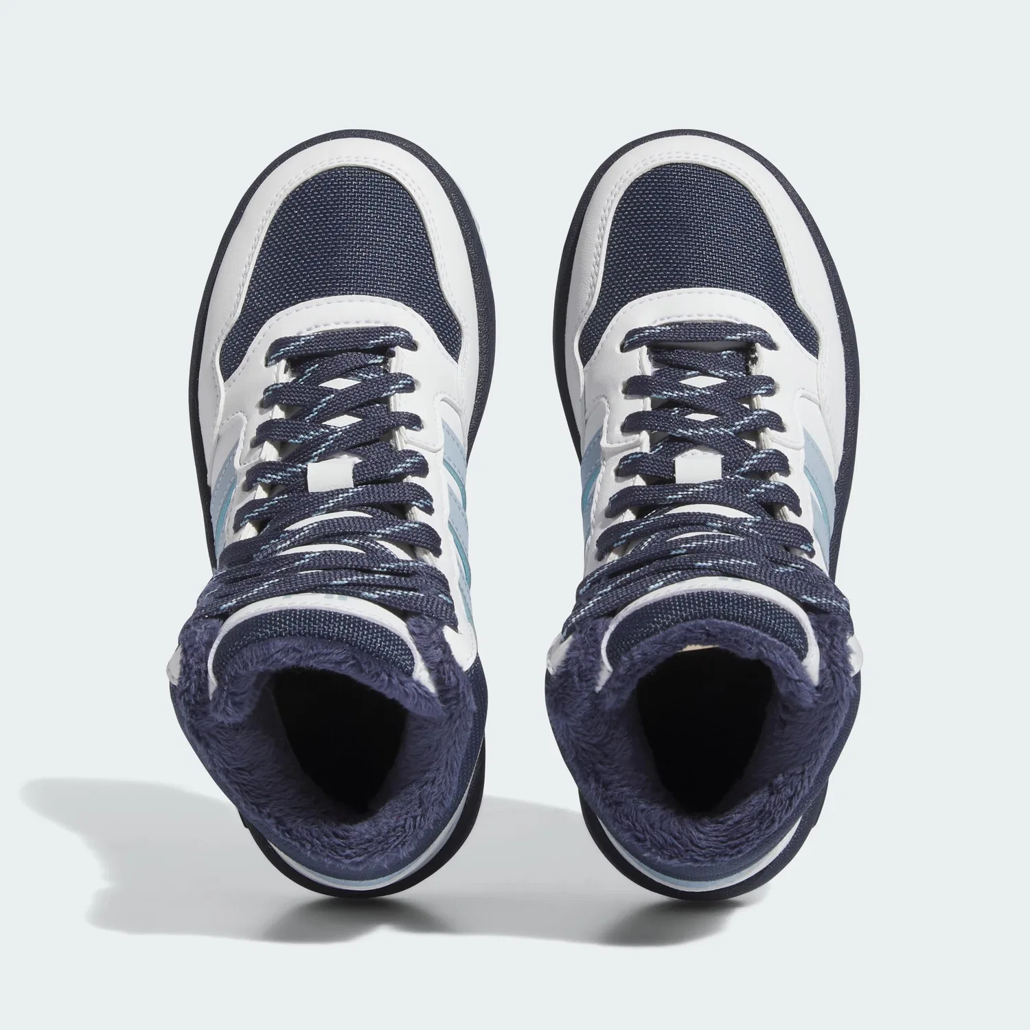 Детские кроссовки для мальчиков и девочек Hoops Mid 3.0 Shoes Kids Adidas, Cloud White Shadow Navy Wonder Blue — фото 3