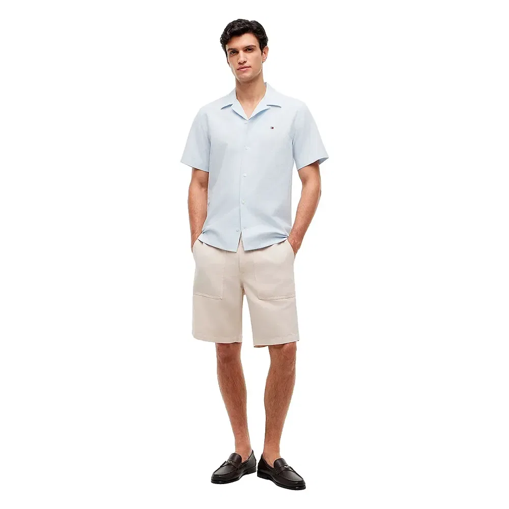 Мужская рубашка с коротким рукавом из хлопка и льна Dobby Linen Tommy hilfiger, Blue — фото 4