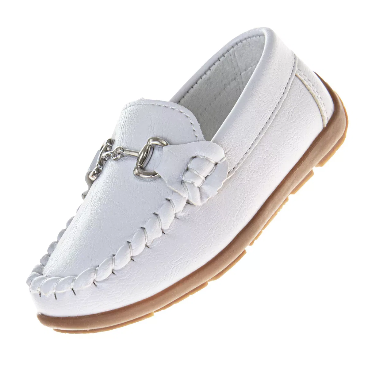 Детские туфли-лоферы для мальчиков с круглым носом Penny Loafer Casual Slip-On Moccasin Flats Josmo Shoes, White — фото 4