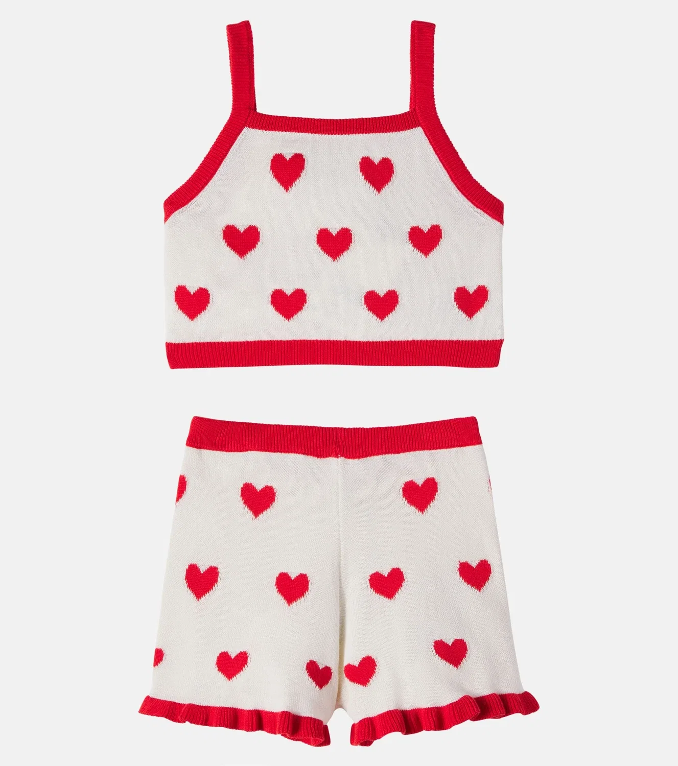 Комплект из топа и шорт из хлопка Hearts Jacquard, The New Society, белый — фото 3