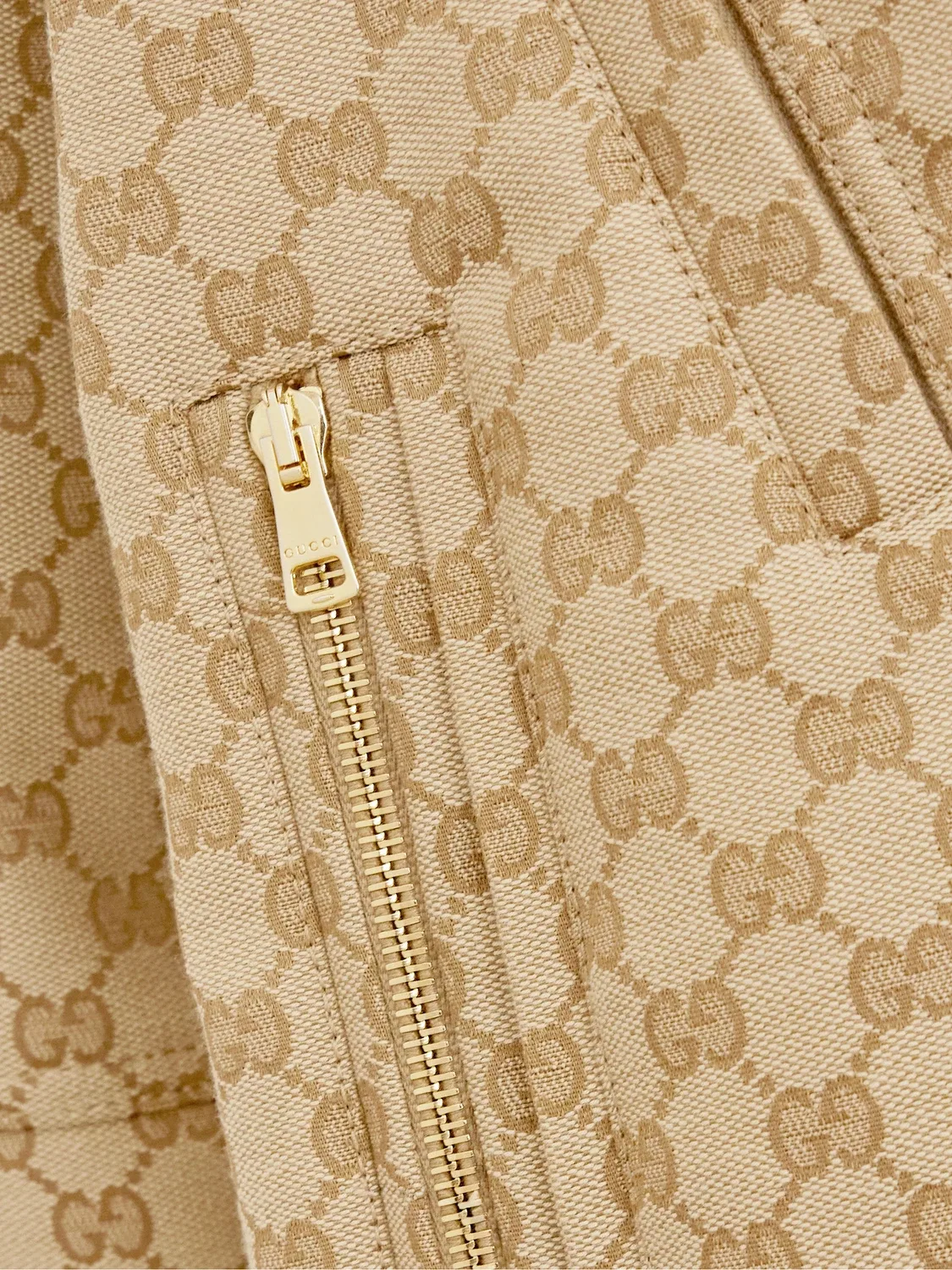 Бомбер с высоким воротом из жаккарда и канваса Gucci, бежевый — фото 4
