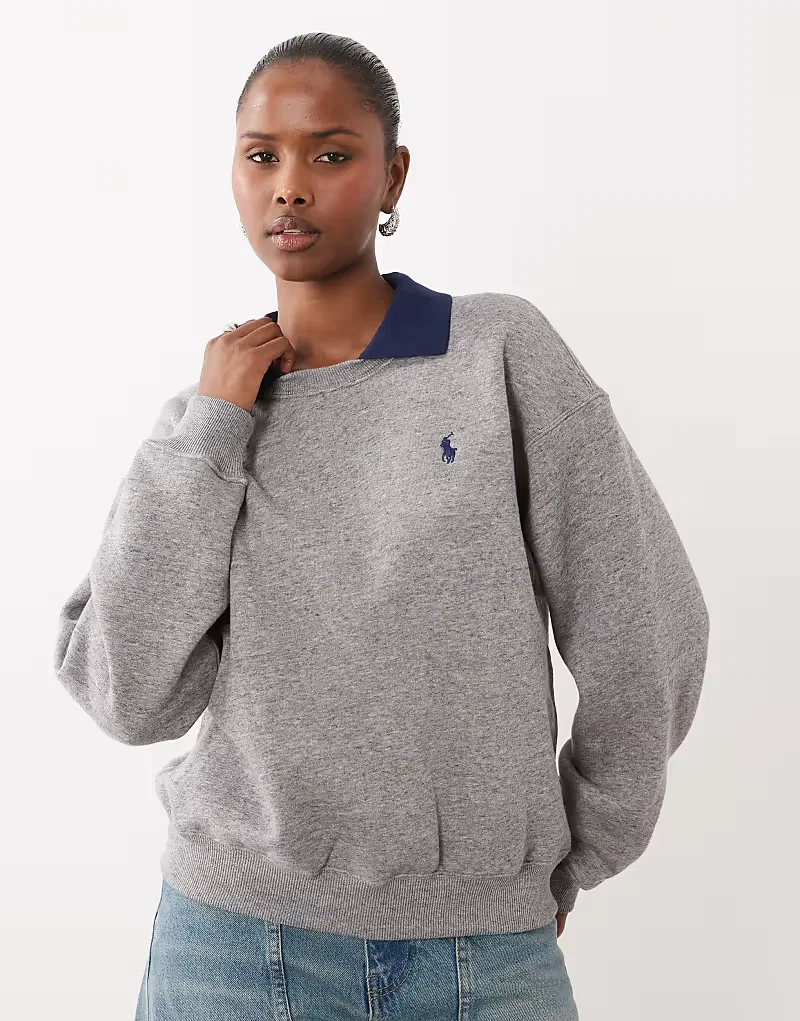 Толстовка Polo Ralph Lauren с контрастным воротником, темно-синий