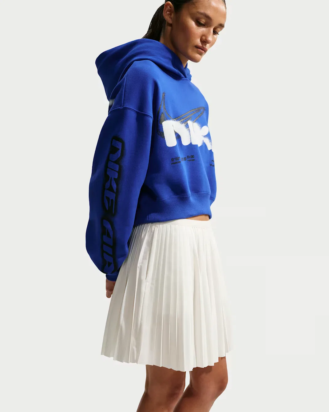 Женская укороченная толстовка оверсайз с капюшоном Nike Studio Fleece Medium Weight, Old Royal/Sail