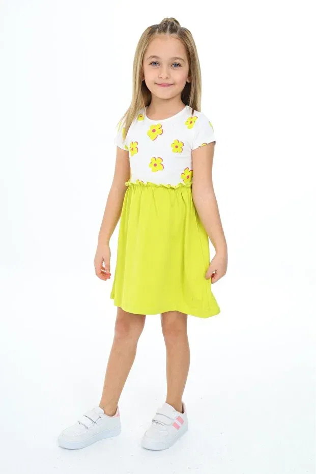 Детское платье для девочек с принтом Floral Print Dress With Skirt Garnish Toontoy, Green — фото 2