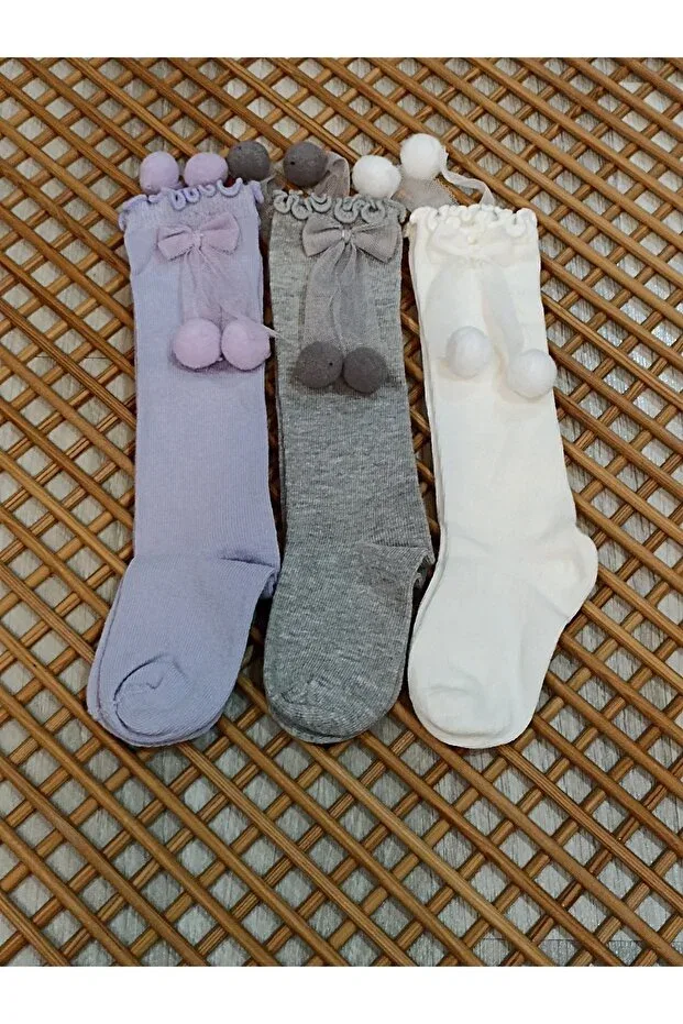 Детские носки-гольфы с помпонами Pompom Bow Baby Rocks For, Mixed-2