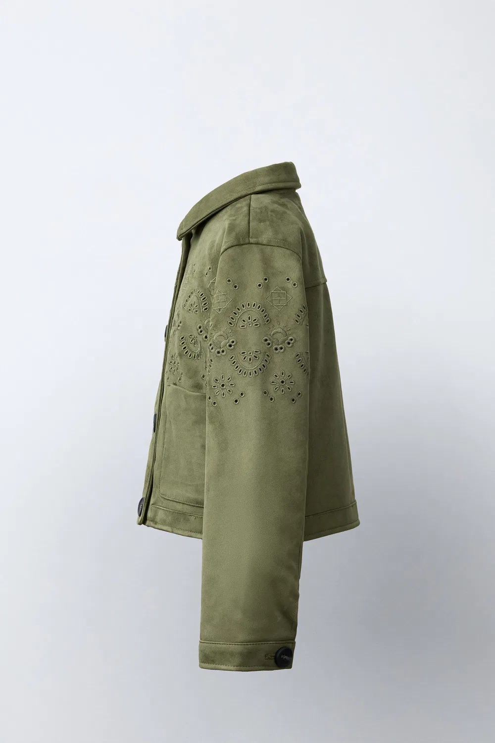 Куртка из искусственной замши с вышивкой ZARA, Khaki — фото 3