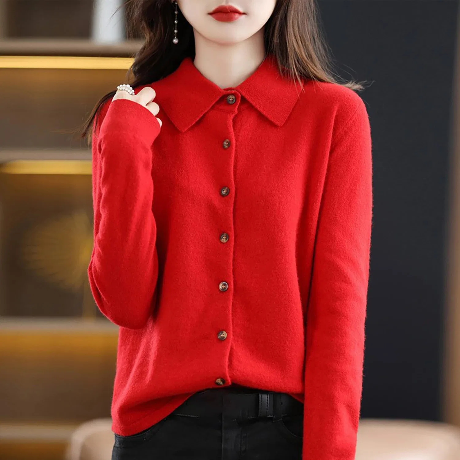 Женский кардиган с длинным рукавом Knitted Sweater for Women, Rosso — фото 2