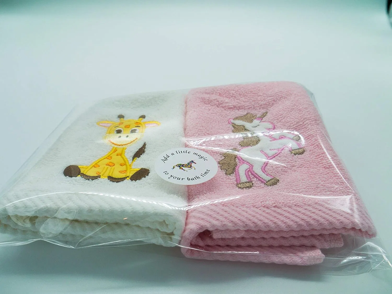 Детские мочалки для лица, 2 шт, Lex's Linens, Жираф и Единорог, 30x30 см, Розовый — фото 4