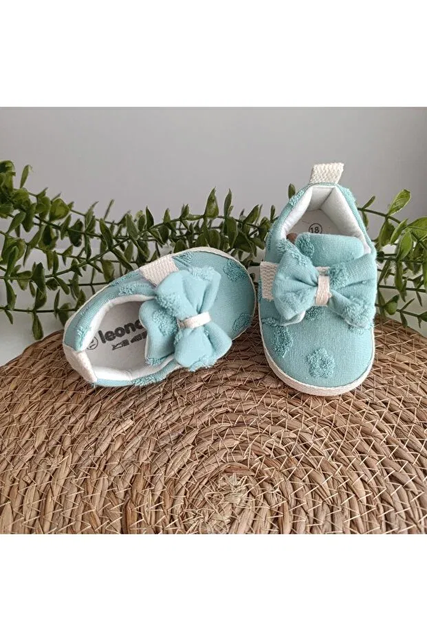 Детские пинетки для девочек с принтом 5204 flower & star pattern bow detailed baby girl first step booties shoes size 18-19 Leoncino, Green