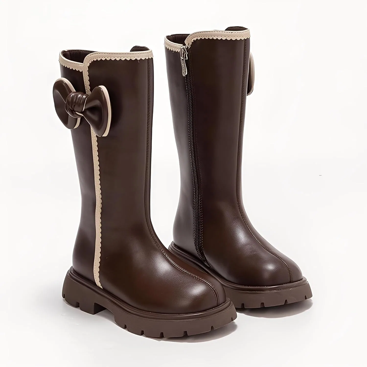 Детские сапоги для девочек с меховым помпоном BININBOX, Brown — фото 4
