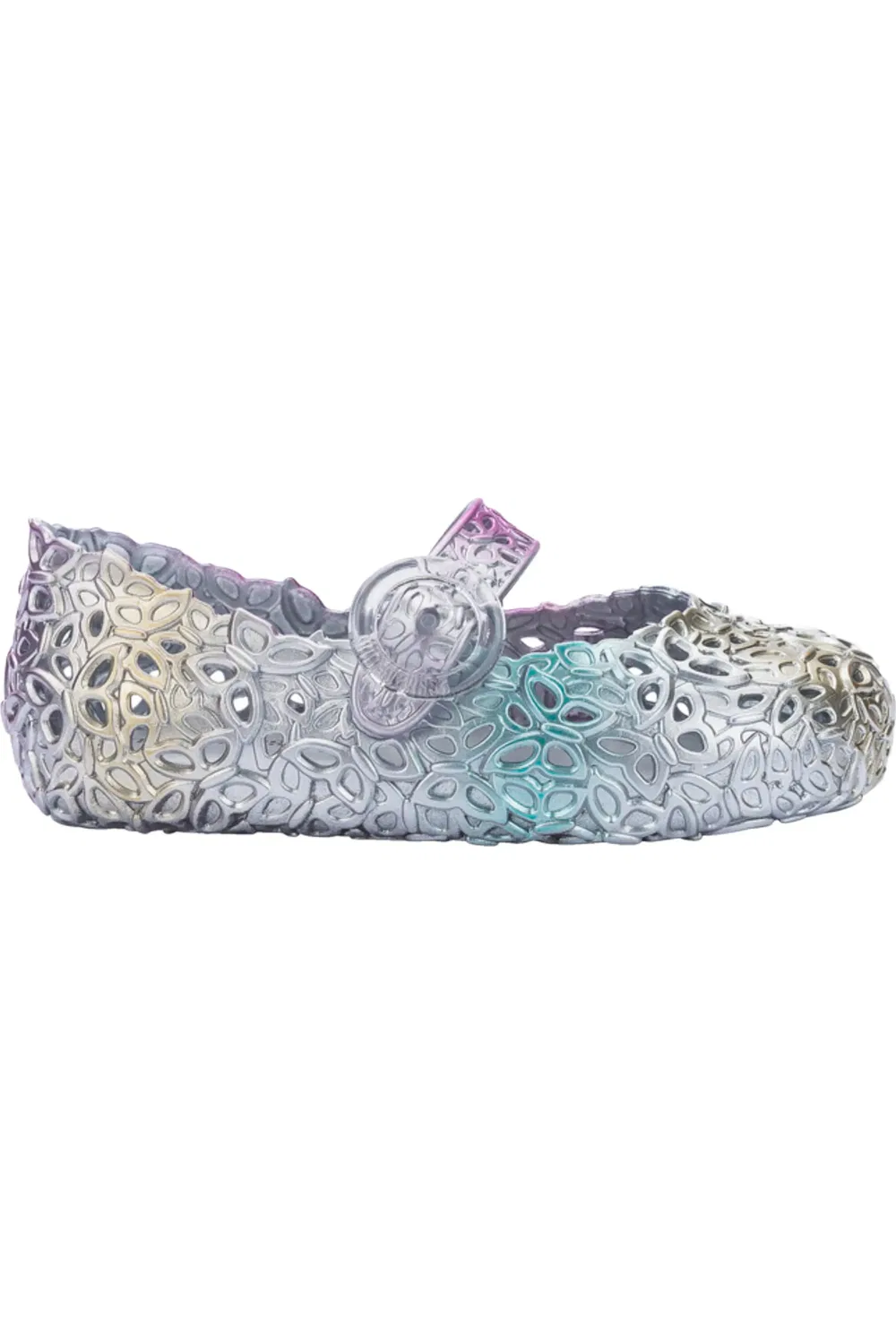 Туфли детские с перфорацией Mary Jane Mini Melissa, серебристый мультиколор — фото 3