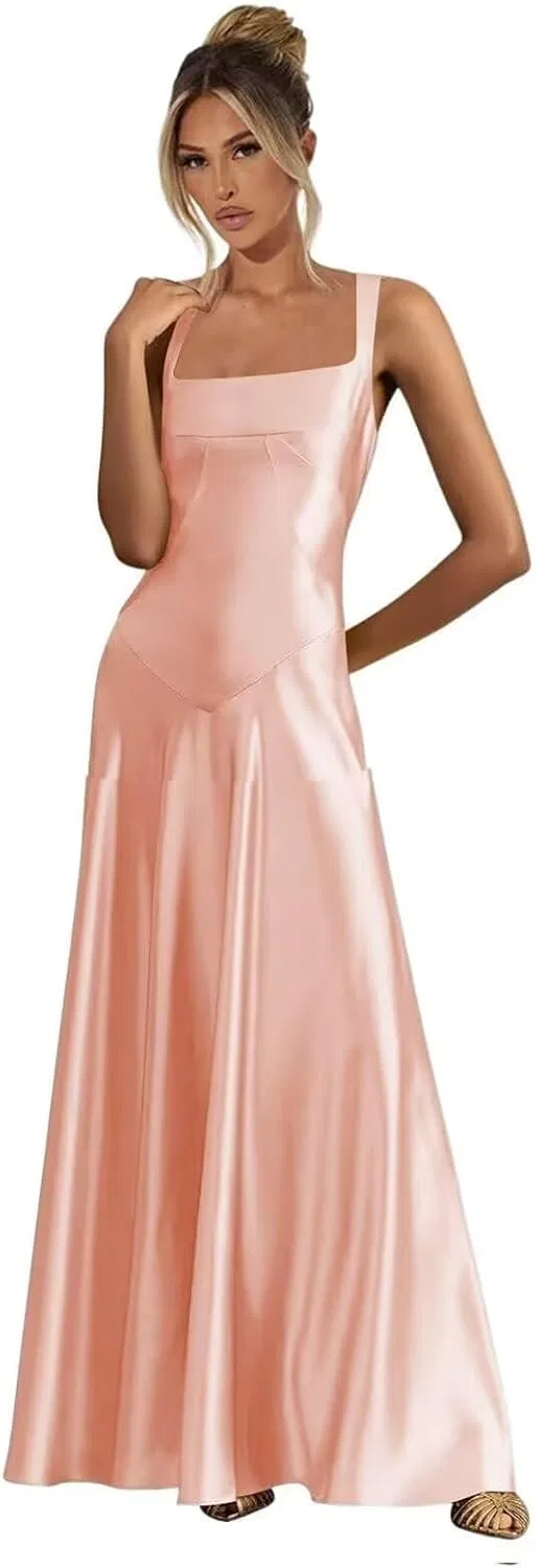 Женское вечернее платье на бретелях Satin, Blush Pink