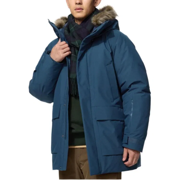 Мужская куртка-пуховик с капюшоном Uniqlo, темно-синий