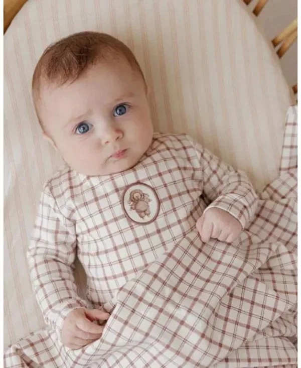 Детский комплект из футера с принтом Plaid Sheep Collection Footie + Bonnet Ely'S & Co., Mauve — фото 4