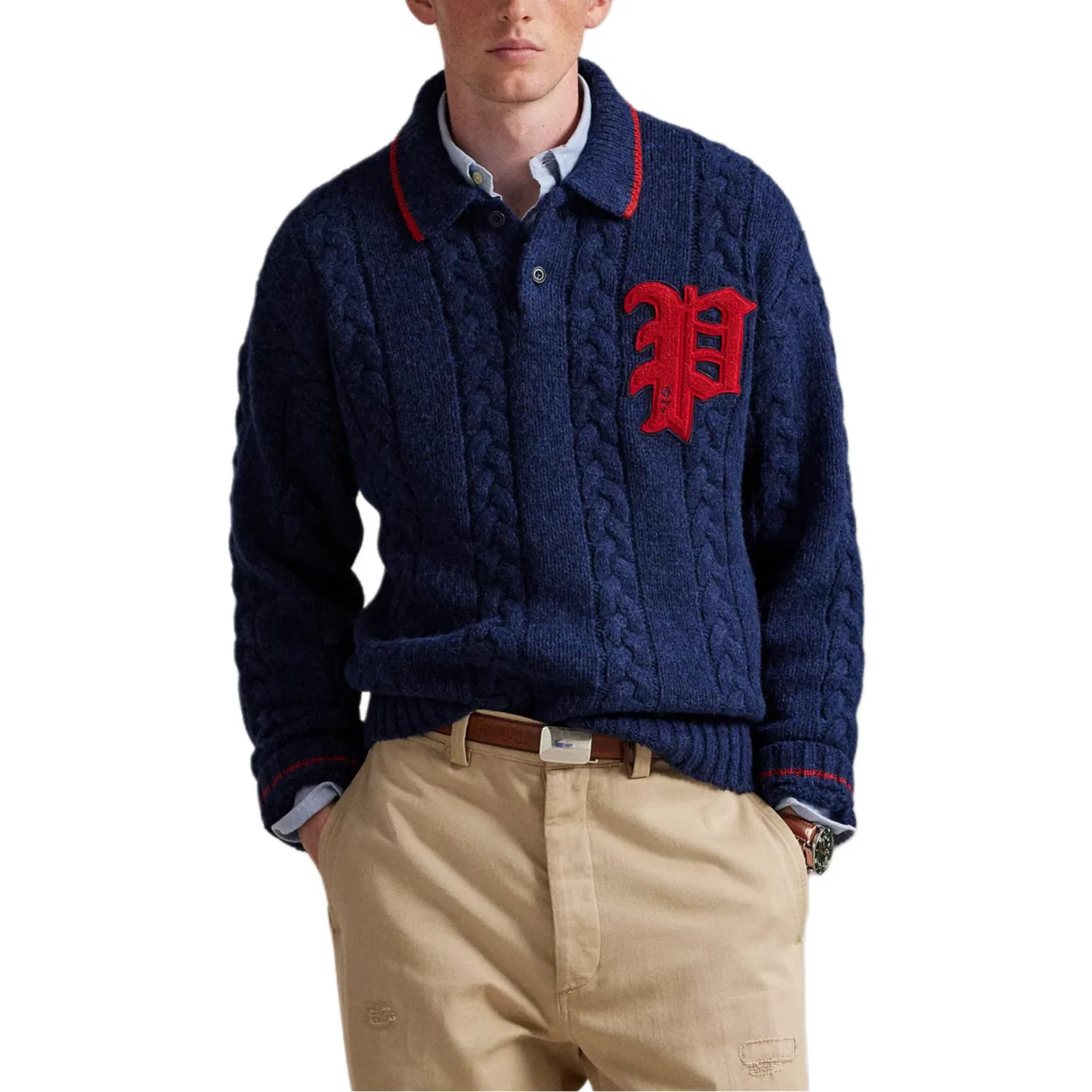 Мужской свитер с воротником-поло и косами Polo Ralph Lauren, Marine Blue — фото 3
