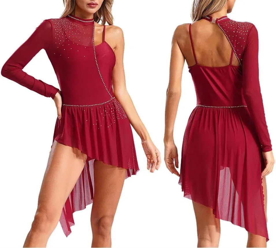Женское платье для лирического танца с разрезом One Shoulder, Black — фото 4