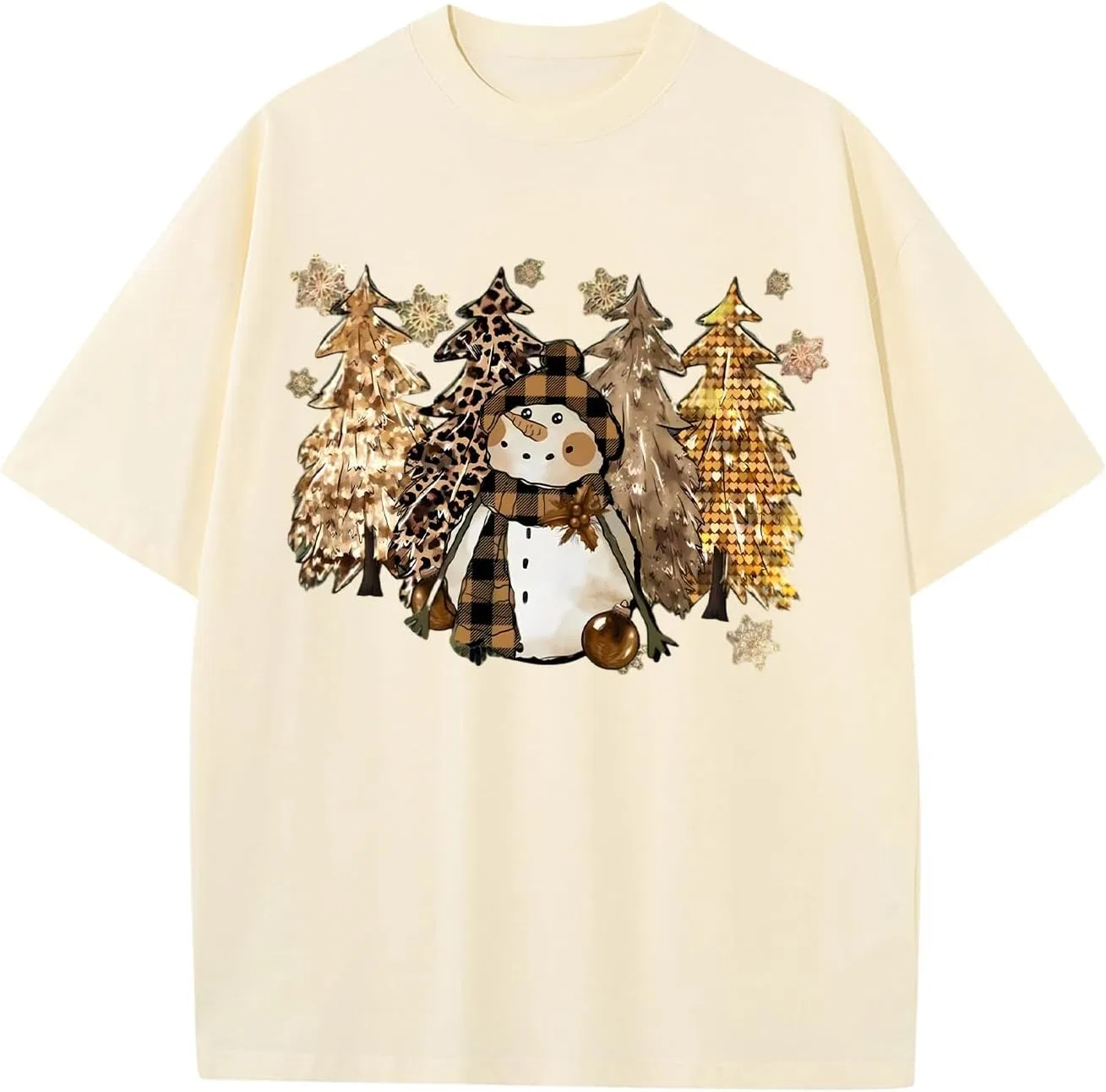 Мужская свободная футболка с новогодним принтом, Beige — фото 4