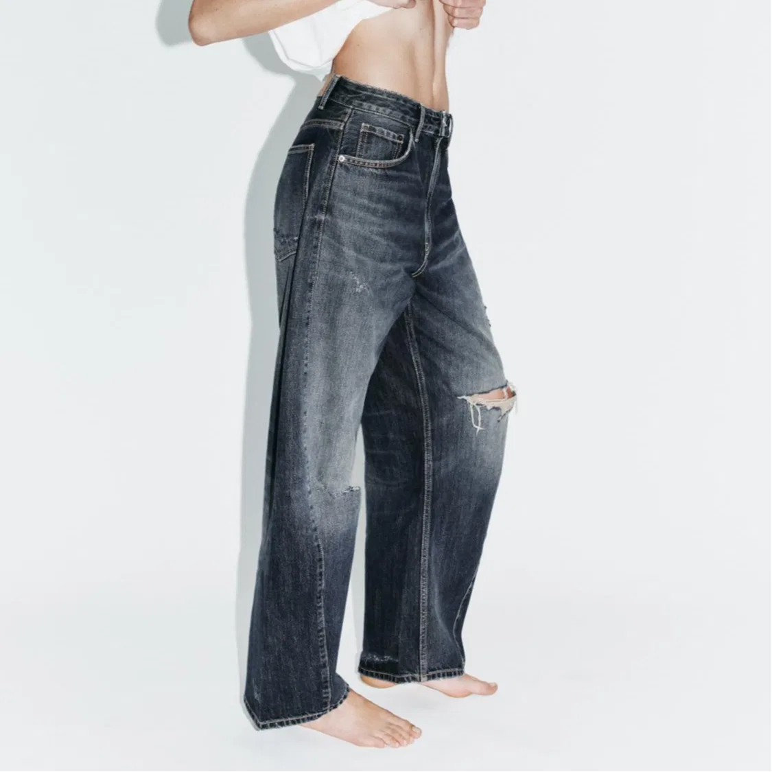 Женские джинсы скинни синие ZARA, Blue — фото 4