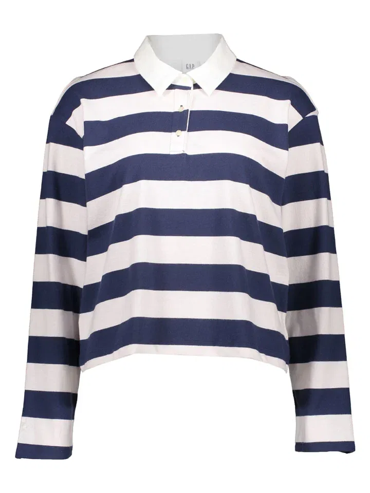 Женское поло в полоску GAP, White/Dark Blue