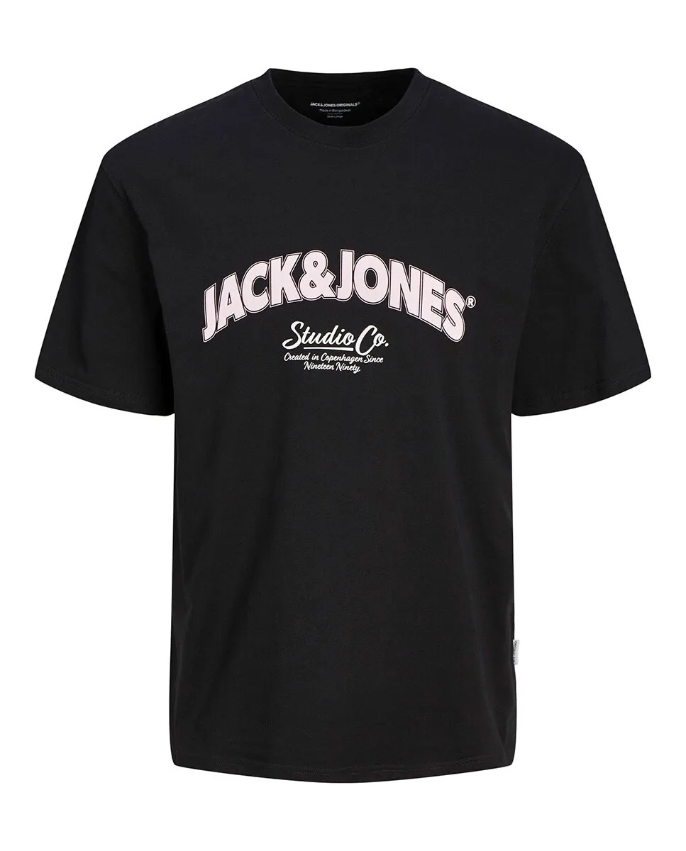

Мужская футболка с короткими рукавами, круглым вырезом и принтом спереди Jack & Jones, черный