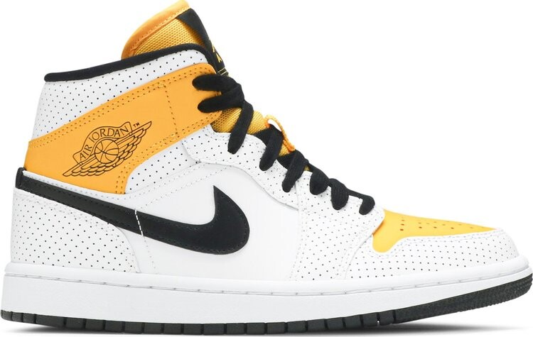 Кроссовки Wmns Air Jordan 1 Mid Perforated - White University Gold, золотой