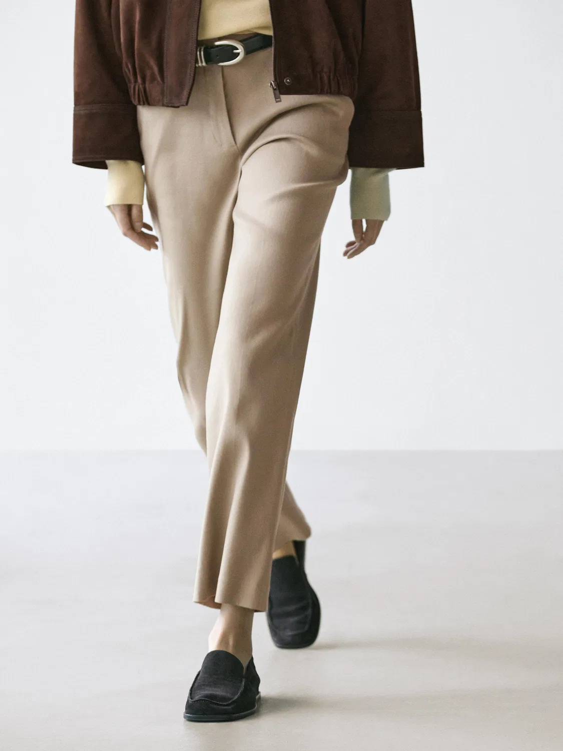 Брюки прямого кроя из смесовой льняной ткани Massimo Dutti, бежевый — фото 4