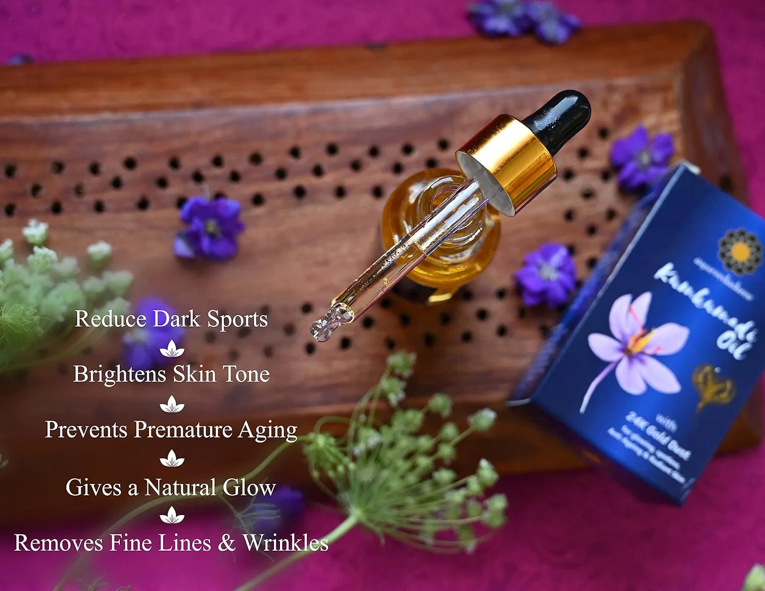 Масло для лица Kumkumadi с 24k золотыми хлопьями, AYURVEDASHREE, 30 мл — фото 4