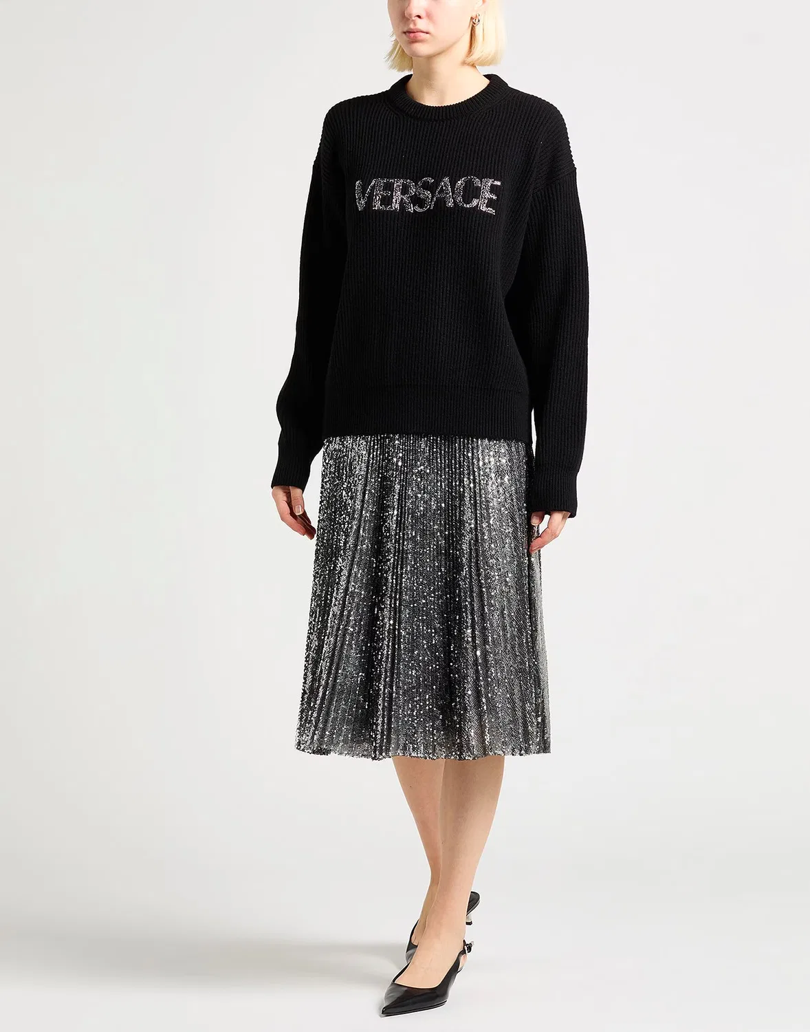 Женский свитер с вышивкой и кристаллами Cashmere Versace, черный — фото 2
