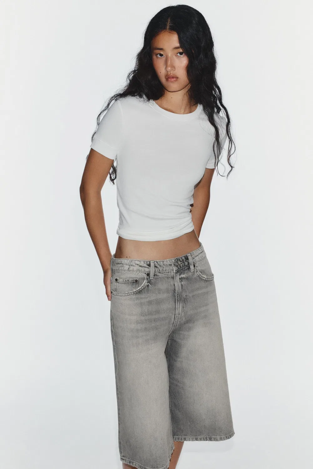 Джинсовые шорты TRF BAGGY ZARA, Light grey — фото 4