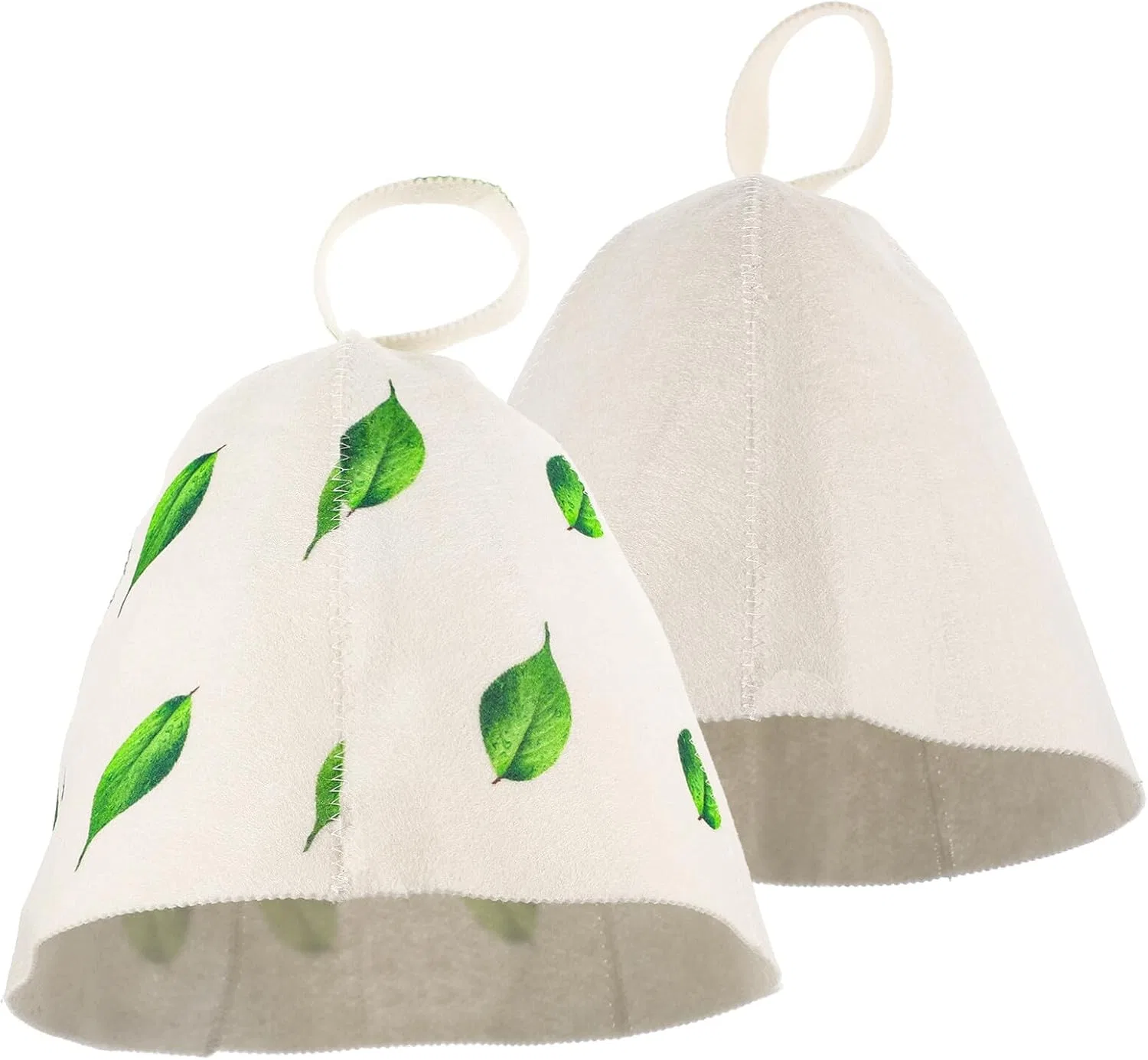 Шапочка для бани, набор 2 шт, CBPNEISEK, войлок, 50 г, White+leaves