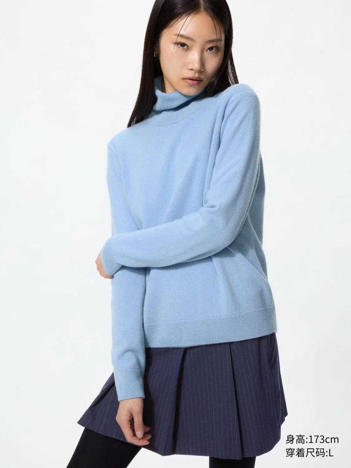 Свитер из кашемира с круглым вырезом и длинным рукавом Uniqlo, розово-голубой