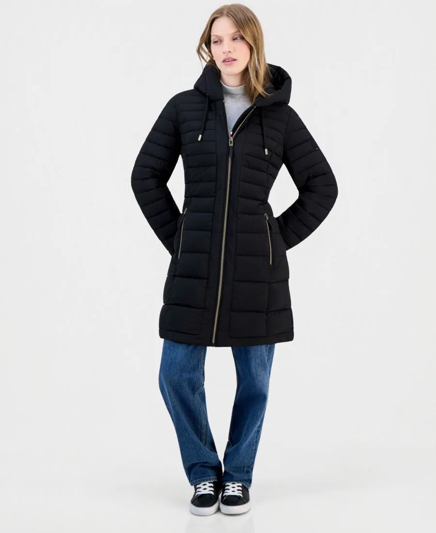 Женский стеганый пуховик с капюшоном, Packable Tommy Hilfiger, Black