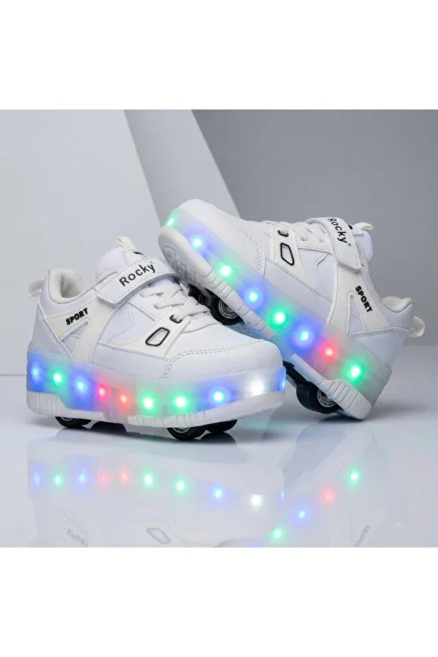 Детские оксфорды для мальчиков с принтом Rocky, White With Velcro — фото 2