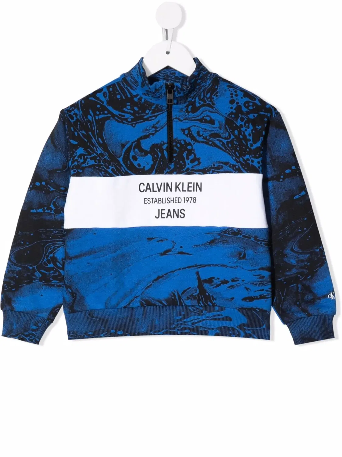 Худи с мраморным логотипом и полу-молнией Calvin Klein, синий