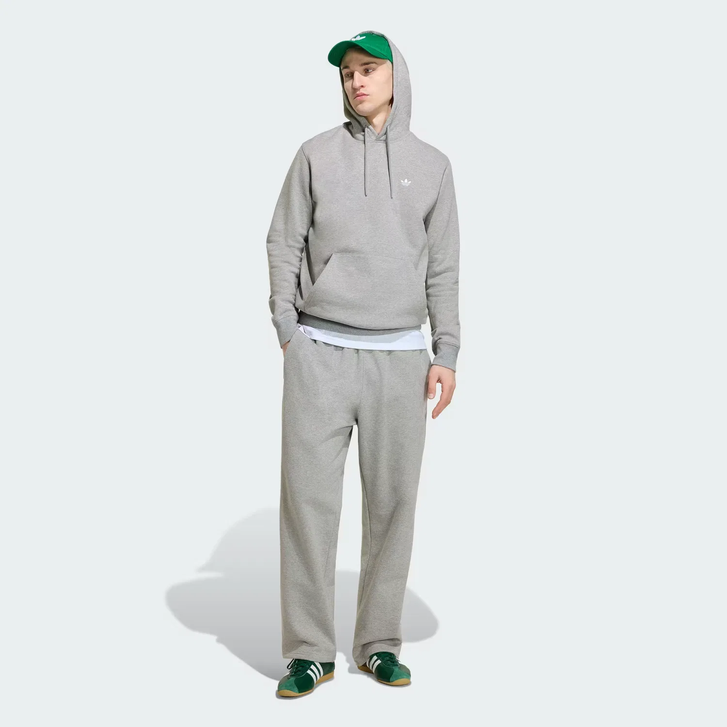 Мужское худи с вышитым логотипом Trefoil Essentials Adidas Originals, серый меланж — фото 4