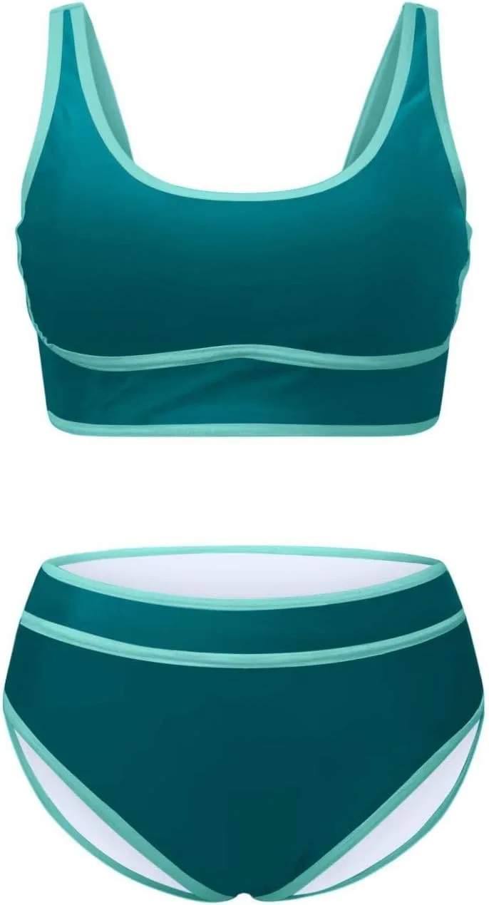 Женский спортивный бикини-комплект с завышенной талией, Dark Green — фото 4