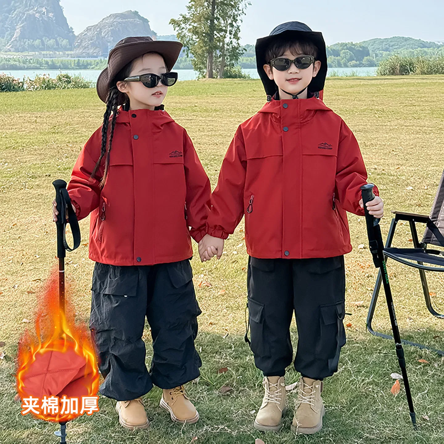Детская ветровка для мальчиков с капюшоном Windbreaker Jacket Teenagers PLANDOO, Red — фото 4