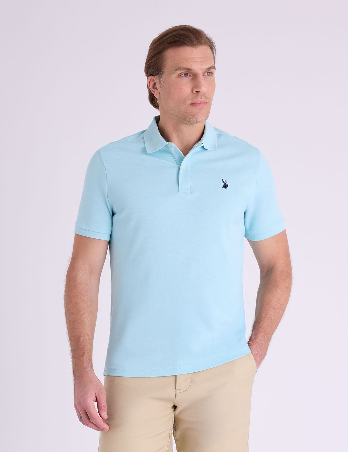 Мужская футболка-поло U.S. Polo Assn. Solid Interlock, серо-голубой — фото 4