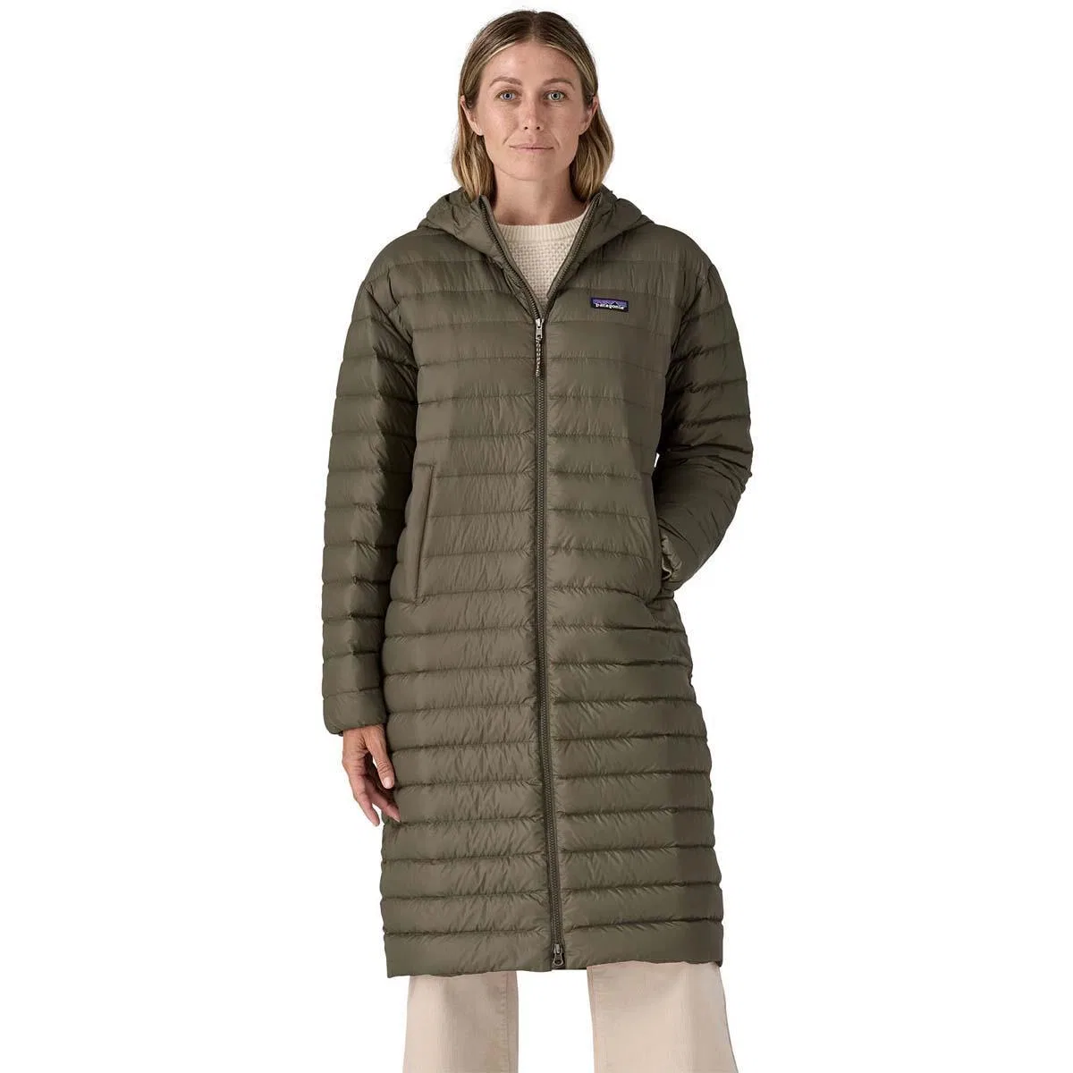 Парка женская с капюшоном, средней длины, Recycled Down Sweater Parka Patagonia, Pine Needle Green