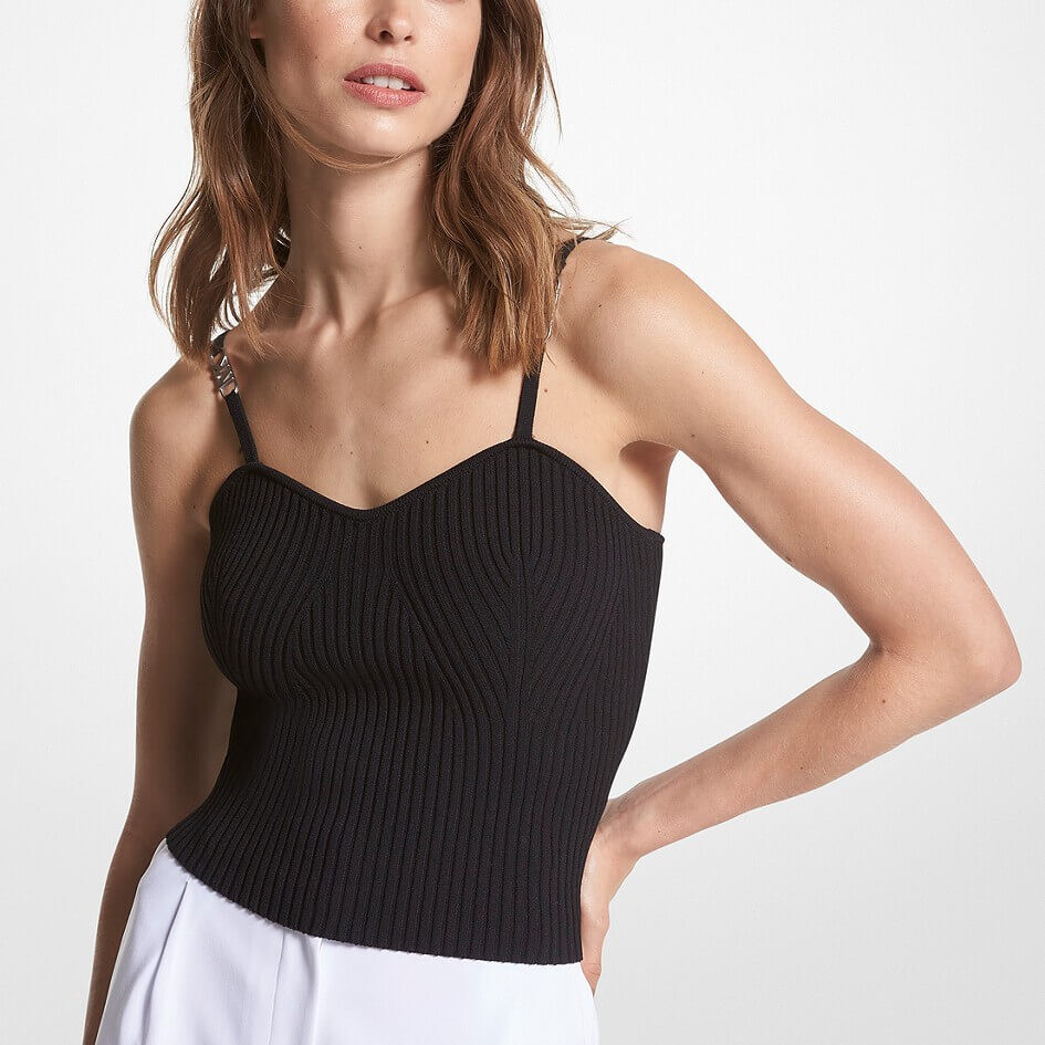 

Топ Michael Michael Kors Ribbed Stretch Viscose Cropped Tank, черный