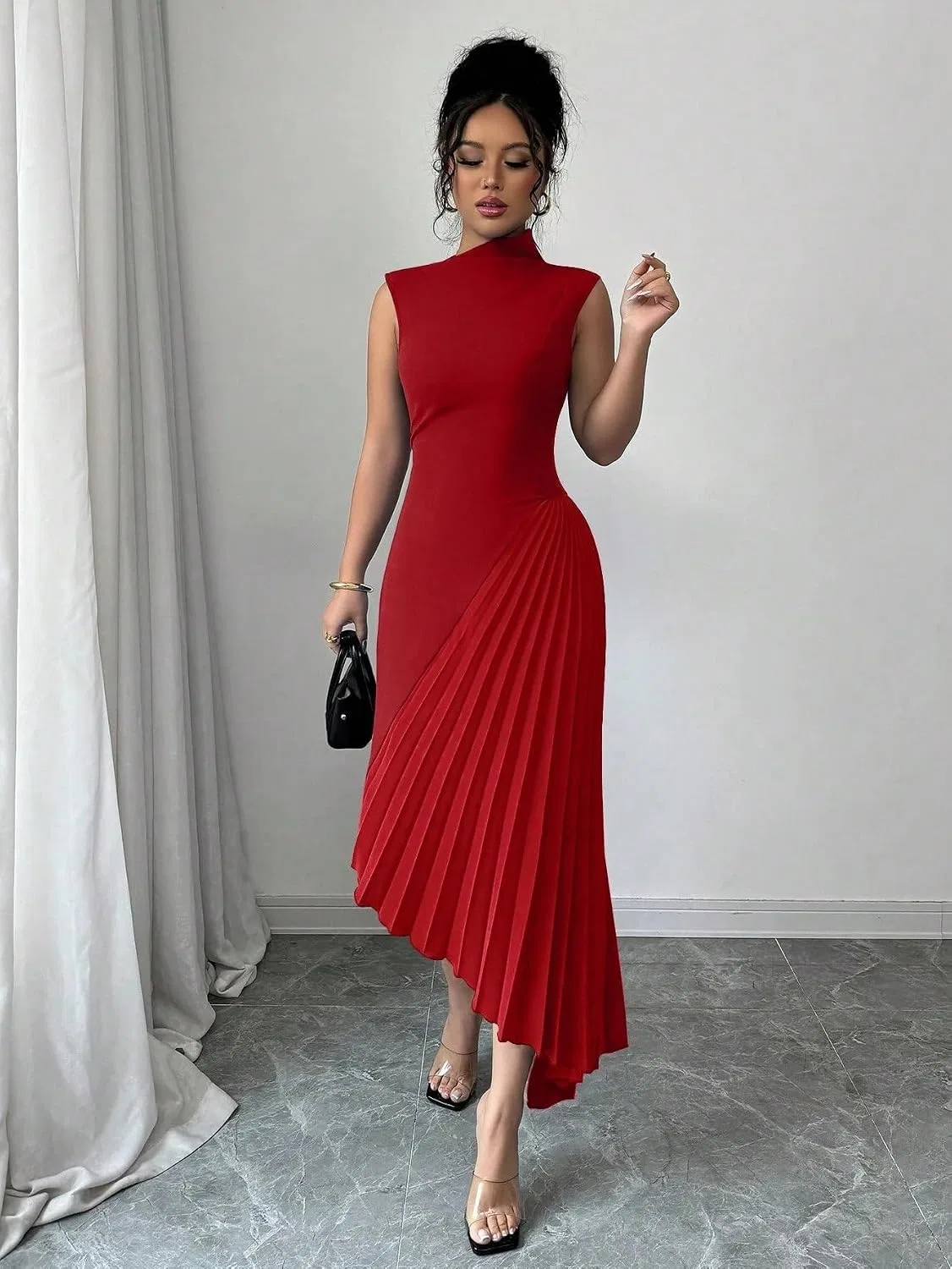 Женское элегантное платье миди с асимметричным подолом Red — фото 3