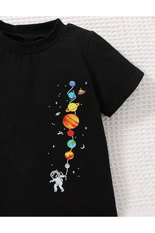 Детская футболка с принтом для мальчиков Astronaut Balloon Planets Machetta, Black — фото 2